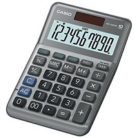 Casio MS-100FM Desktop Calculator, 10 Digit, Solar and Battery Power, Silver