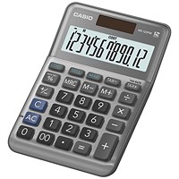 Casio MS-120FM Desk Calculator, 12 Digit, Solar and Battery Power, Grey