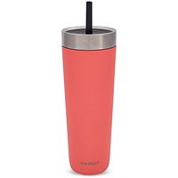 Contigo Luxe Stainless Steel Insulated Travel Tumbler with Straw, 720ml, Coral