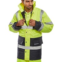 Beeswift Constructor Traffic Two Tone Fleece Line Jacket, Saturn Yellow & Navy Blue, Large