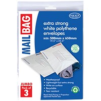County Stationery Mail Bag Polythene Envelopes, White, Jumbo 500x650mm, Pack of 30
