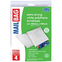 County Stationery Mail Bag Polythene Envelopes, White Extra Large 420x500mm, Pack of 40