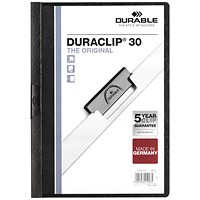 Durable A4 Duraclip Folders, 3mm Spine, Black, Pack of 25 Durable A4 Duraclip Folders, 3mm Spine, Black, Pack of 25