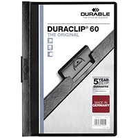 Durable A4 Duraclip Folders, 6mm Spine, Black, Pack of 25