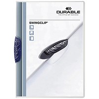 Durable A4 Swingclip Folders, 3mm Spine, Dark Blue, Pack of 25