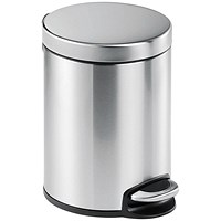 Durable Round Stainless Steel Pedal Bin 5 Litre Silver