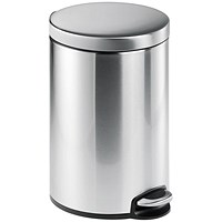 Durable Round Stainless Steel Pedal Bin 12 Litre Silver