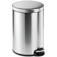 Durable Round Stainless Steel Pedal Bin, 20 Litre, Silver