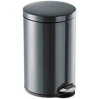 Durable Powder Coated Metal Pedal Bin Round 12 Litre Charcoal
