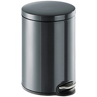 Durable Round Powder Coated Metal Pedal Bin, 20 Litre, Charcoal