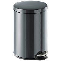 Durable Round Powder Coated Metal Pedal Bin 20 Litre Charcoal