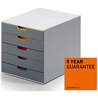 Durable Varicolor 5 Drawer Set, Colour Coded Desktop Storage, Multi-Coloured
