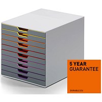 Durable Varicolor 10 Drawer Set, Colour Coded Desktop Storage, Multi-Coloured