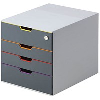 Durable Varicolor 4 Drawer Set, Lockable Top Drawer, Grey & Assorted Coloured Drawers