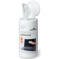 Durable Screenclean Box Wet Wipes, Alcohol Free, Bio-degradable, White, Pack of 100