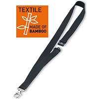 Durable Textile Lanyard 20 Eco Carabiner, 400mm, Black, Pack of 10