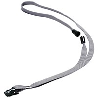 Durable Textile Name Badge Lanyard with Safety Release, 440mm, Grey, Pack of 10