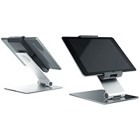 Durable Tabletop Tablet Stand, Adjustable Tilt, Silver