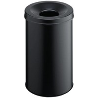 Durable Metal Waste Bin with Fire Extinguishing Lid, 30 Litre, Black