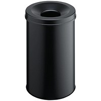 Durable Metal Waste Bin with Fire Extinguishing Lid 30 Litre Black