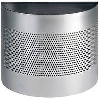 Durable Semi-circular Waste Basket, Metal, Perforated, 20 Litres, Silver