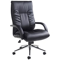 Derby Executive Soft Leather Chair, Fixed Height Arms, Black