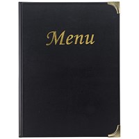 Securit Basic Range Menu Book Cover, A4, 4 Fixed Double-sided Inserts, Black