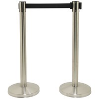 Securit Budget Barrier Pole Set with Retractable Belt Chrome/Black (Pack of 2)