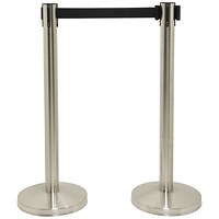 Securit Budget Barrier Pole Set with Retractable Belt Chrome/Black (Pack of 2)RS-RT-LW-CH