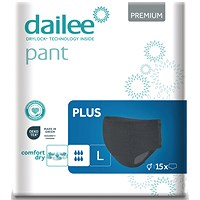Dailee Pant Lady Plus Incontinence Pants, Large Black, Pack of 15