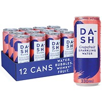 Dash Grapefruit Sparkling Water, Cans, 330ml, Pack of 12