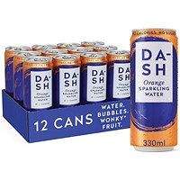 Dash Orange Sparkling Water, Cans, 330ml, Pack of 12