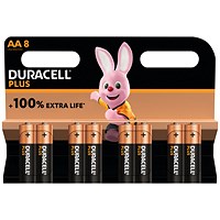 Duracell Plus AA Battery Alkaline 100% Extra Life (Pack of 8)