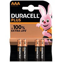 Duracell Plus AAA Alkaline Batteries, Pack of 4