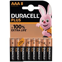 Duracell Plus AAA Battery Alkaline 100% Extra Life (Pack of 8)
