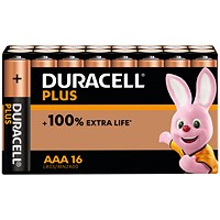 Duracell Plus AAA Battery Alkaline 100% Extra Life (Pack of 16)
