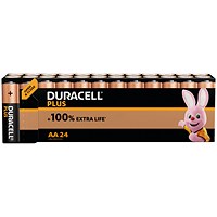 Duracell Plus AA +100% Extra Life Alkaline Batteries, Pack of 24