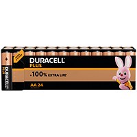 Duracell Plus AA Battery Alkaline 100% Extra Life (Pack of 24)