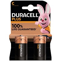 Duracell Plus C Alkaline Batteries, Pack of 2