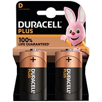 Duracell Plus D Alkaline Batteries, Pack of 2