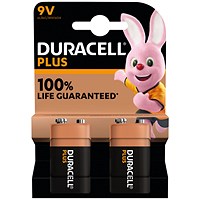 Duracell Plus 9V Battery Alkaline 100% Life (Pack of 2)