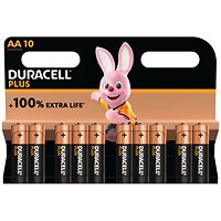 Duracell Plus AA Batteries, 100% Extra Life, Pack of 10