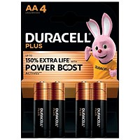 Duracell Plus AA Battery Alkaline 150% Extra Life Power Boost, Pack of 4 Duracell Plus AA Battery Alkaline 150% Extra Life Power Boost, Pack of 4