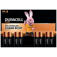 Duracell Plus AA Battery Alkaline 150% Extra Life Power Boost, Pack of 8