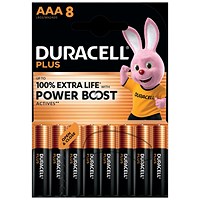 Duracell Plus AAA Battery Alkaline 100% Extra Life Power Boost, Pack of 8