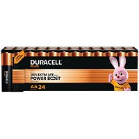 Duracell Plus AA Battery Alkaline 150% Extra Life Power Boost, Pack of 24