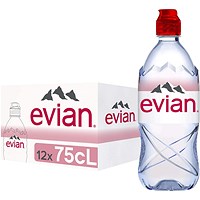 Evian Natural Still Water, Plastic Bottles, 750ml, Pack of 12