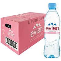 Evian Natural Still Water, Plastic Bottles, 500ml, Pack of 24