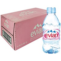 Evian Natural Still Water, Plastic Bottles, 330ml, Pack of 24