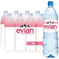 Evian Natural Still Water, Plastic Bottles, 1.5 Litres, Pack of 8